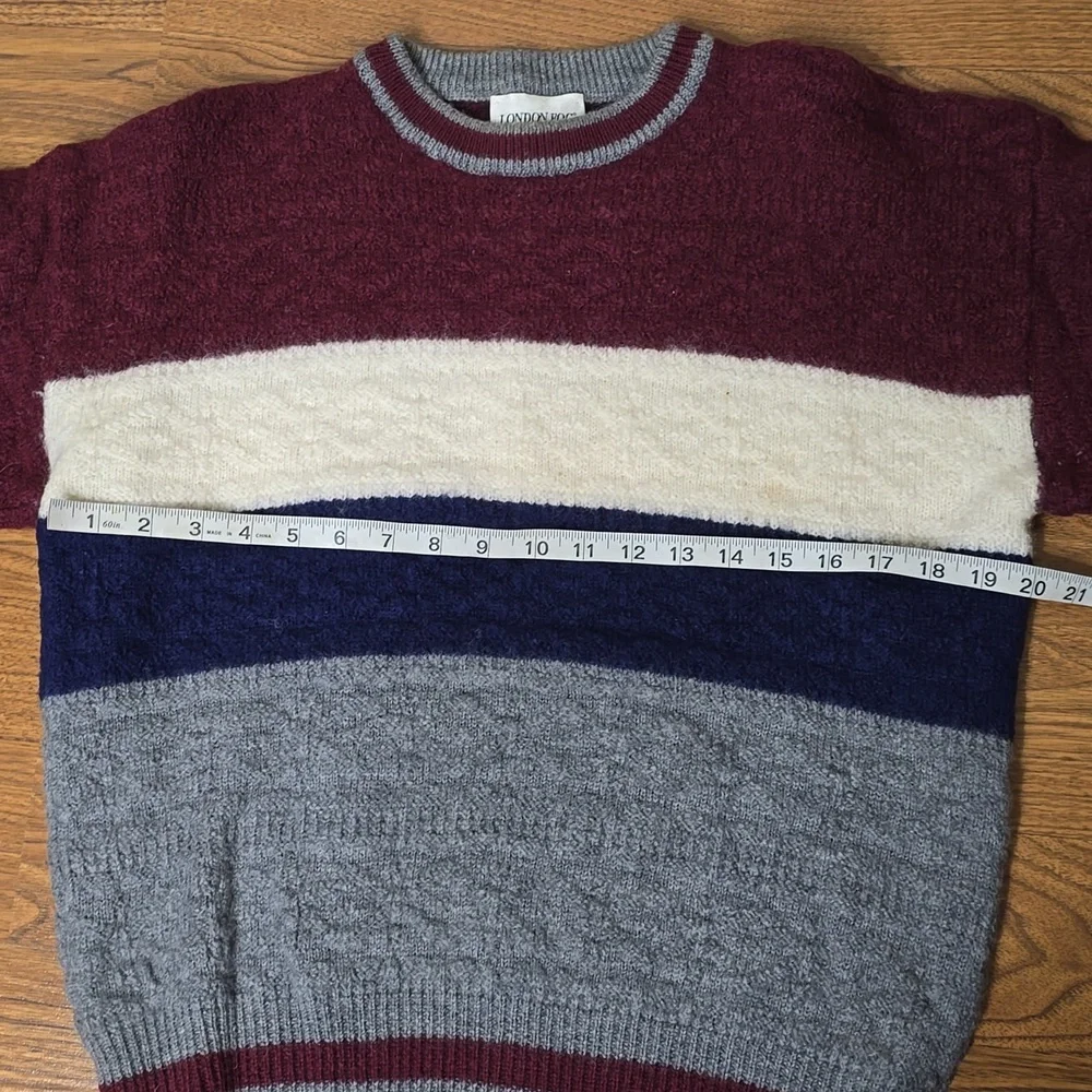London Fog Wool Colorblock Sweater M | Vintage Blue Maroon White Gray